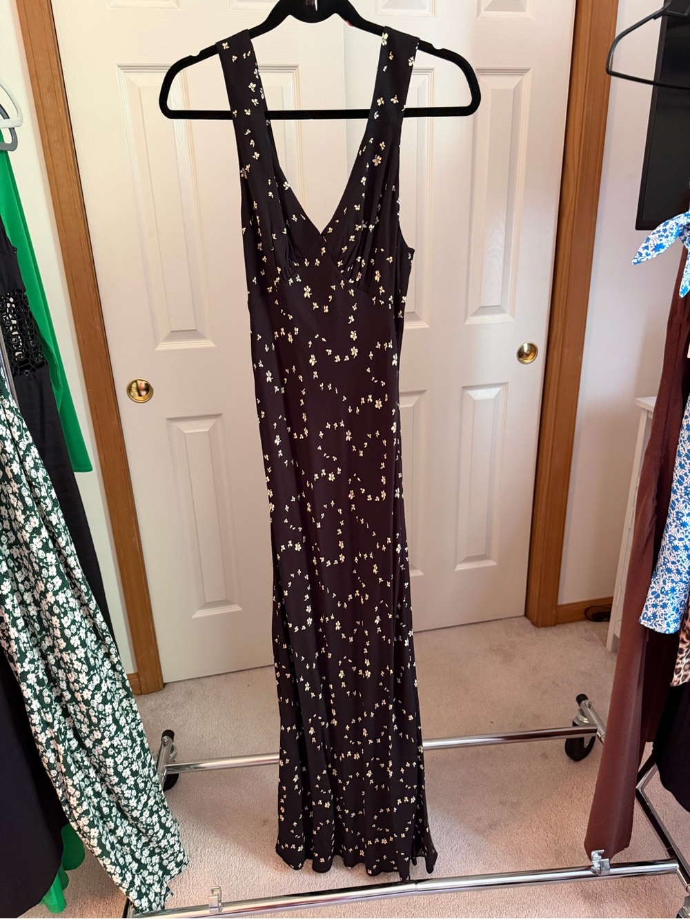 Reformation Black Maxi Dress with Cream Floral Print